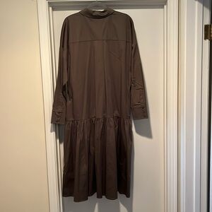 Ted Baker, London, long sleeve drop waist cotton poplin dress with pockets.